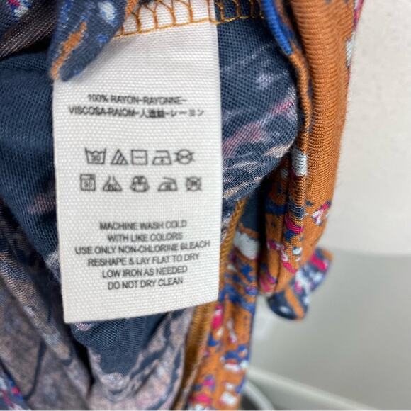 Free People Blue Brown Paisley Knit Fiona Faux Wrap Tie Waist Top Small - Picture 10 of 11